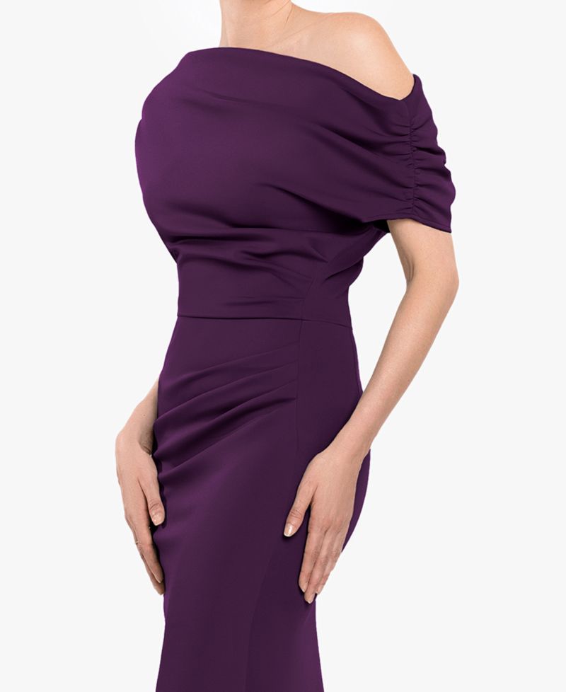 Women's Off-The-Shoulder Ruched Scuba Long Dress