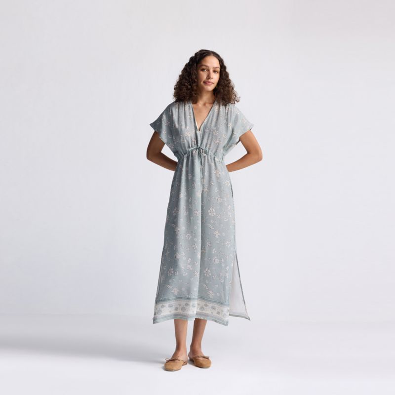 Women's Gathered Maxi Dress with Side Slits in Mosaic