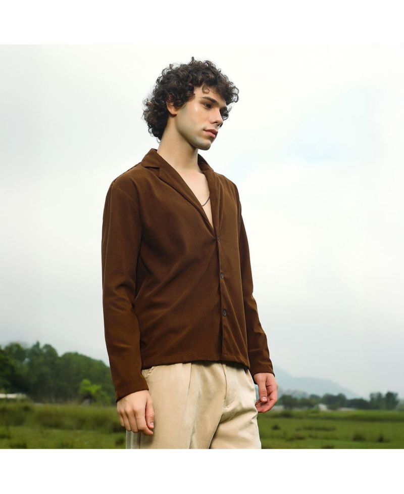 Men's Chocolate Brown Ribbed Oversized Shirt