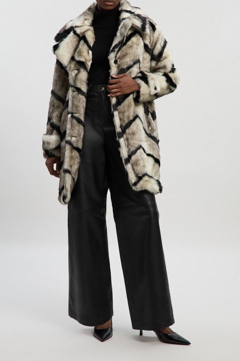 Women's Mono Faux Fur Belted Longline Coat