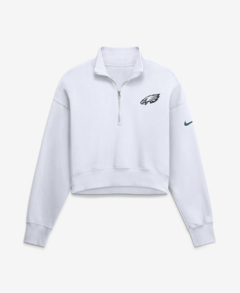 Women's White Philadelphia Eagles Oversized Phoenix Fleece Cropped Quarter-Zip Sweatshirt