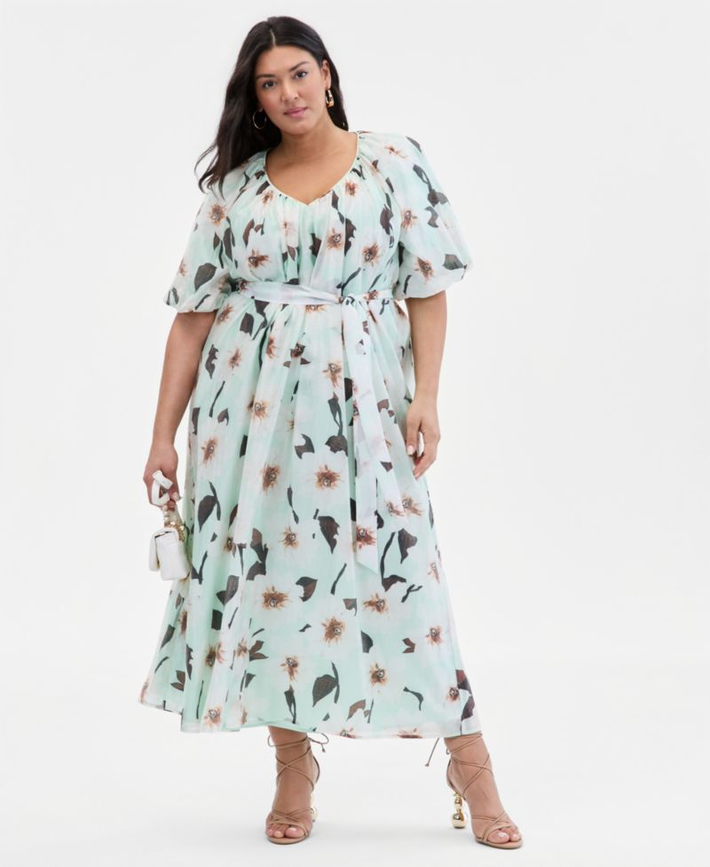 Plus Size Puffed-Sleeve Maxi Dress
