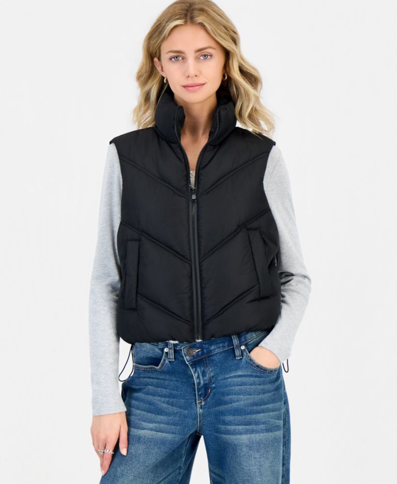 Juniors' Mitered-Quilted Puffer Vest