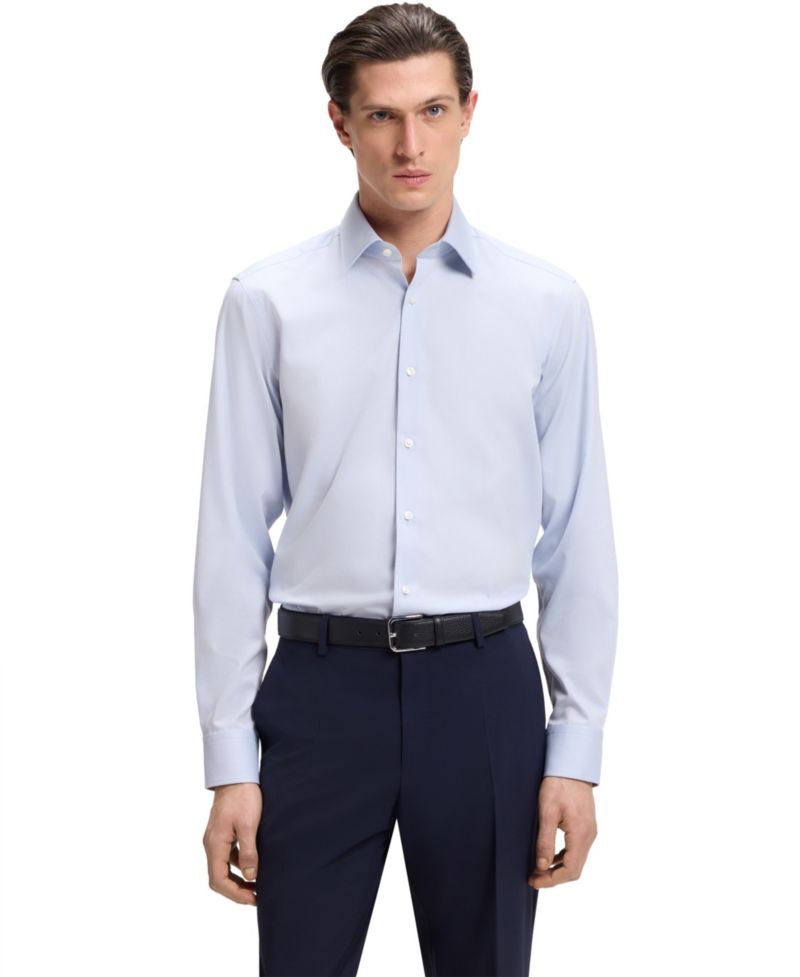 Men's Stretch-Cotton Dobby Regular-Fit Dress Shirt