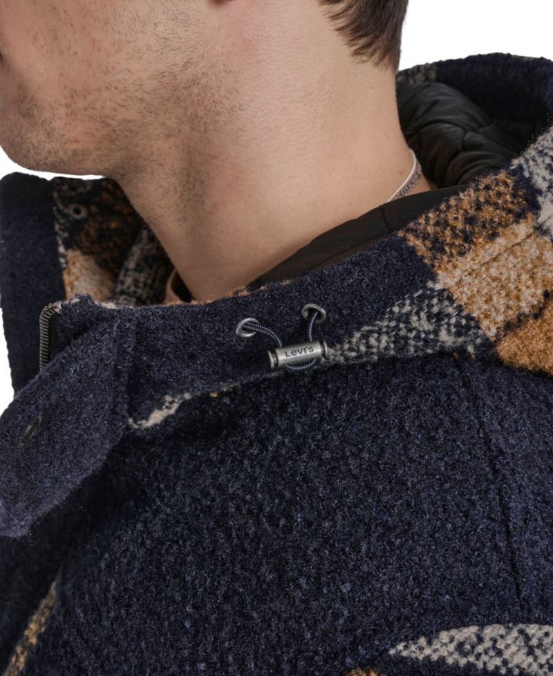Men's Wool Blend Plaid Hooded Jacket