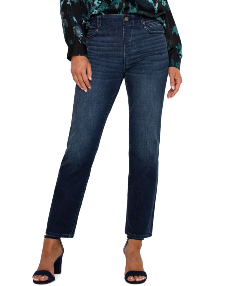 Petite Mid-Rise Gia Straight Glider Jeans