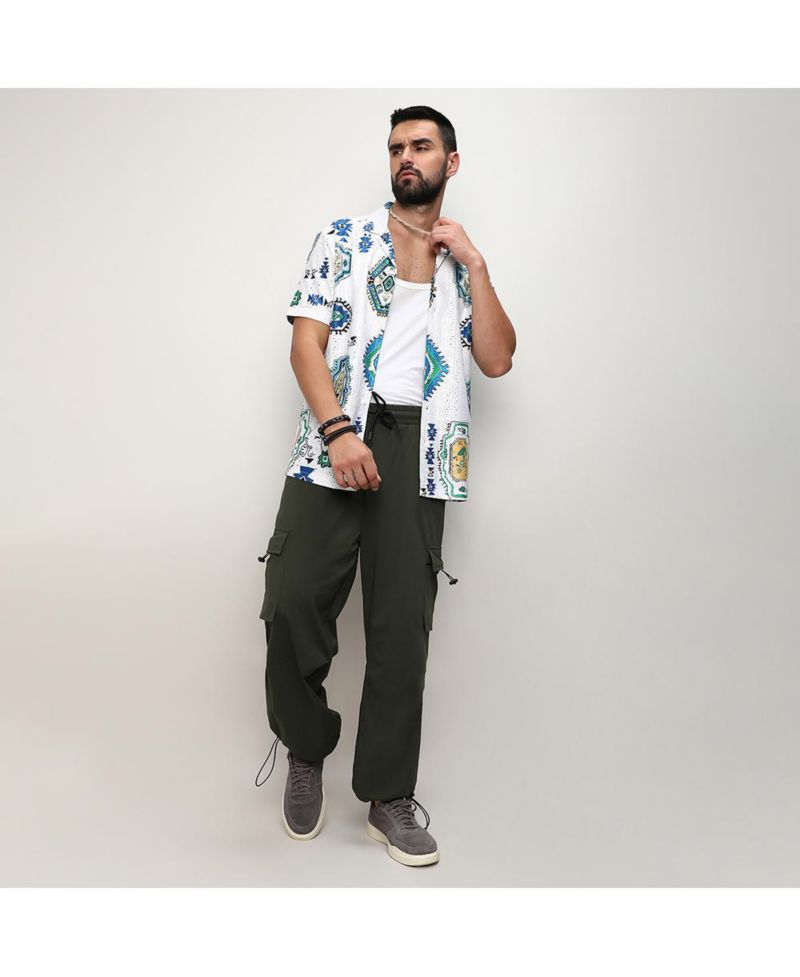 Men's Chalk White Mesh Aztec Shirt