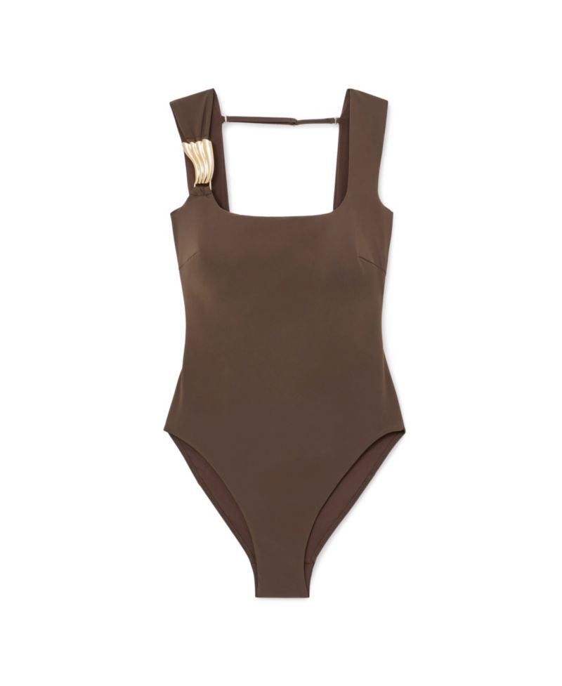 Women's Amelie Square-Neck Gold-Tone Hardware Detail Cut-Out Back One-Piece Swimsuit