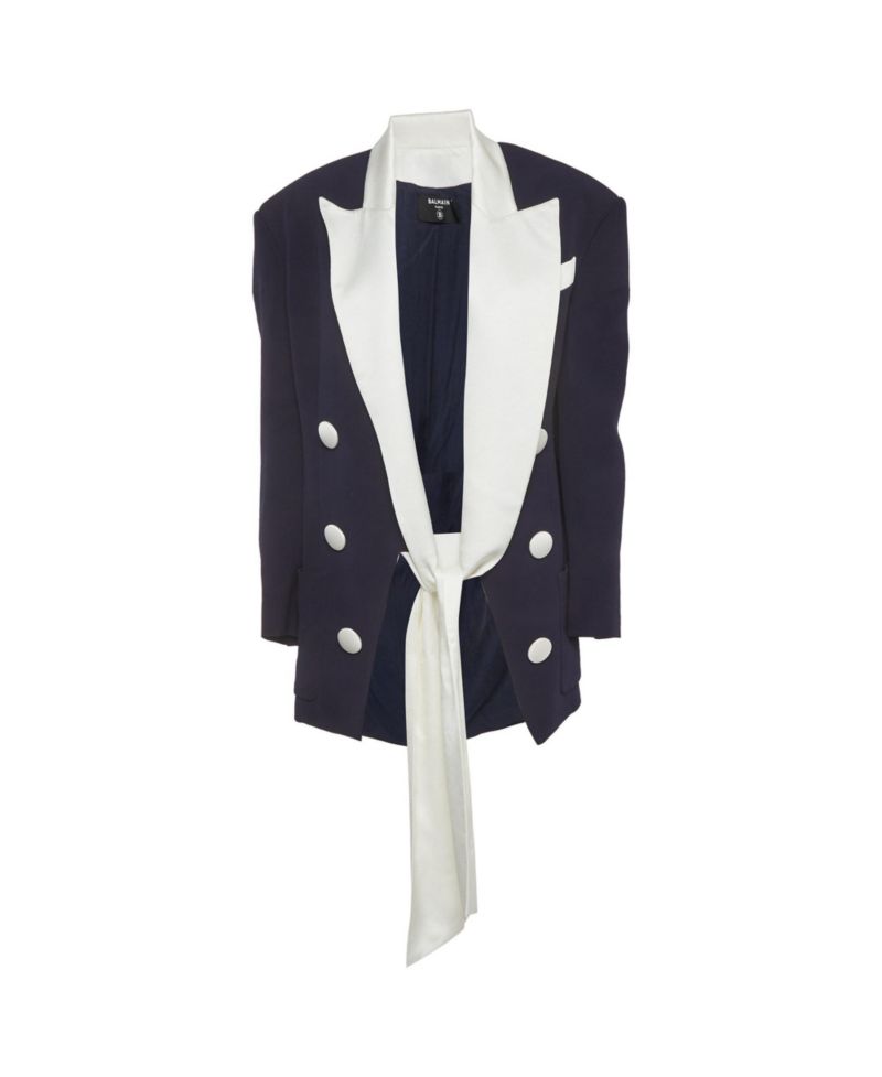 Women's Crepe And Satin Collar Tie Up Blazer