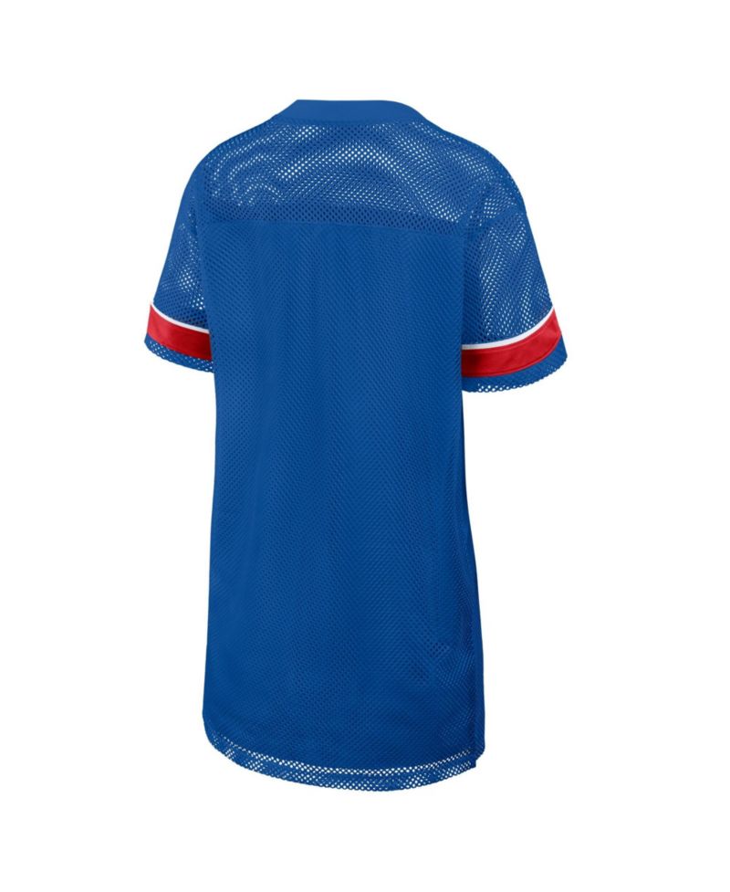 Women's Royal Buffalo Bills Oversized Team First Deep Route Mesh V-Neck Dress