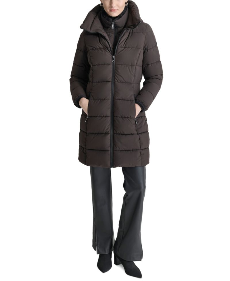 Women's Bibbed Hooded Zip-Front Puffer Coat