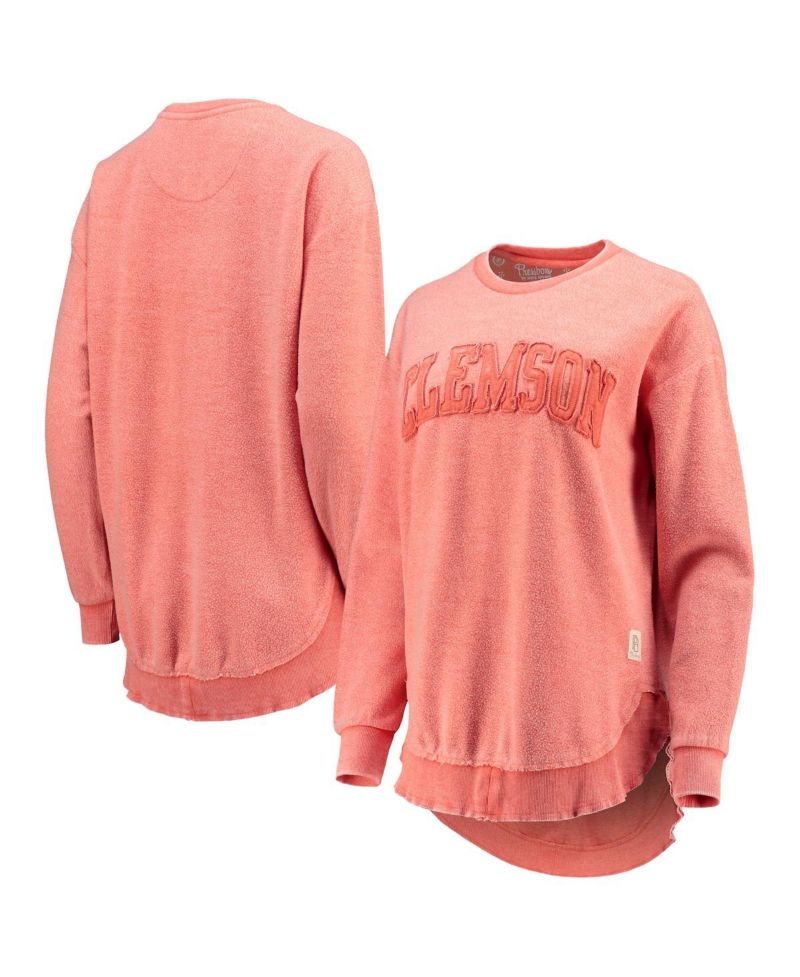Women's Orange Distressed Clemson Tigers Ponchoville Pullover Sweatshirt