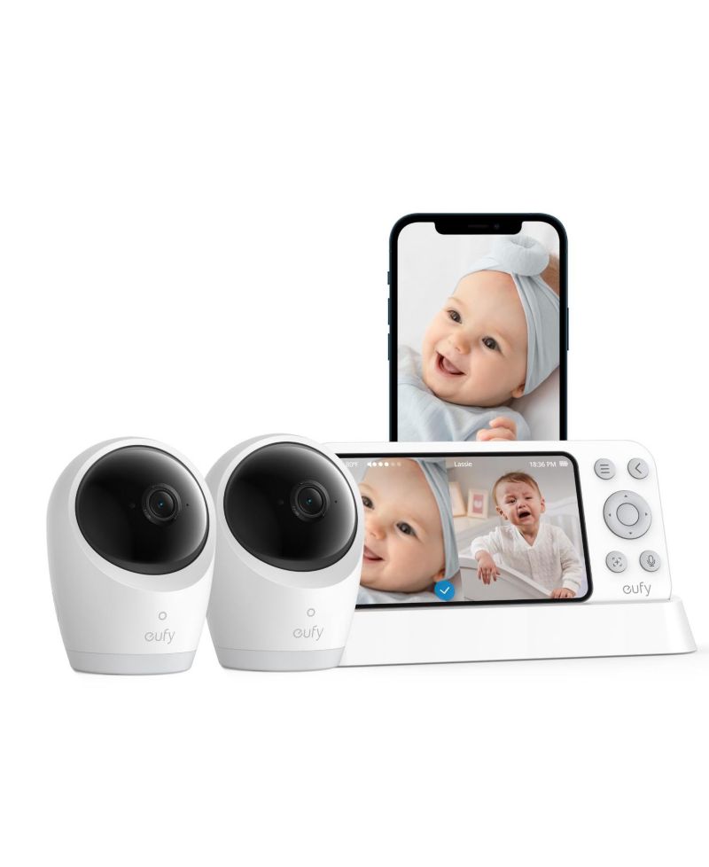 Baby Monitor E21 with 2 4K UHD Cameras, 5'' 720p Display, 8× Zoom, Portable Camera with Built-in Battery
