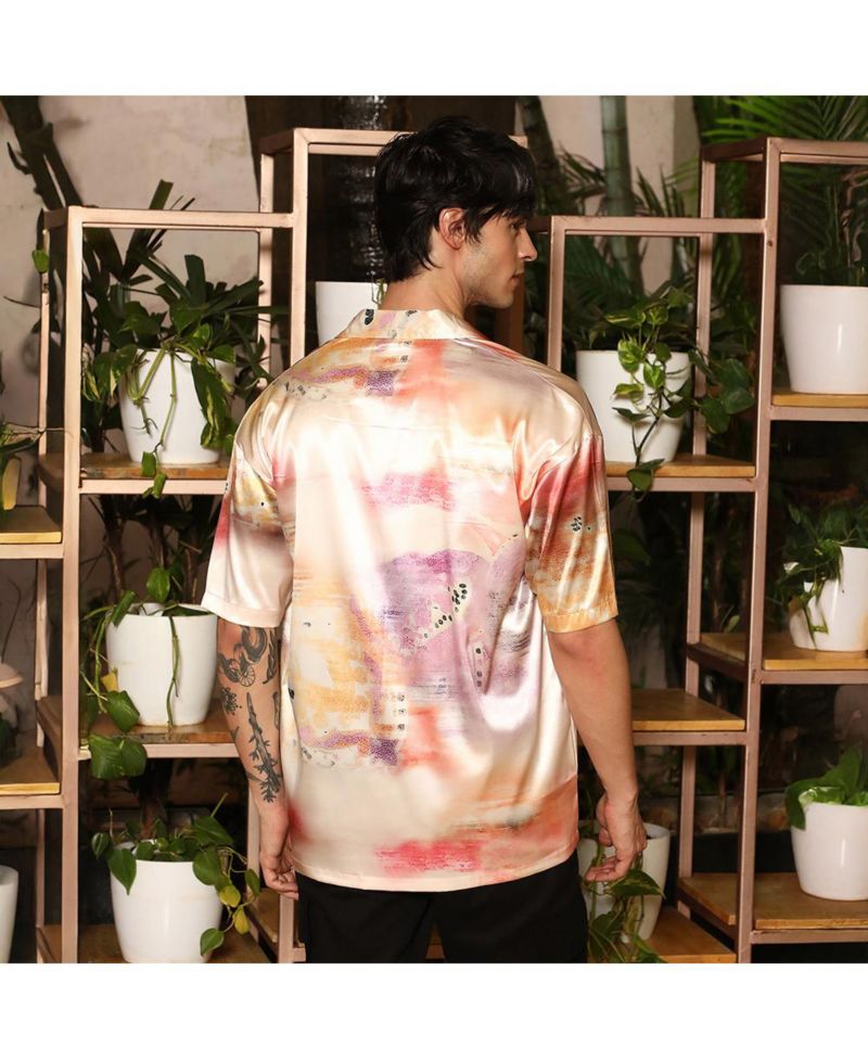 Men's Cantaloupe Orange & Amethyst Purple Abstract Sheen Oversized Shirt