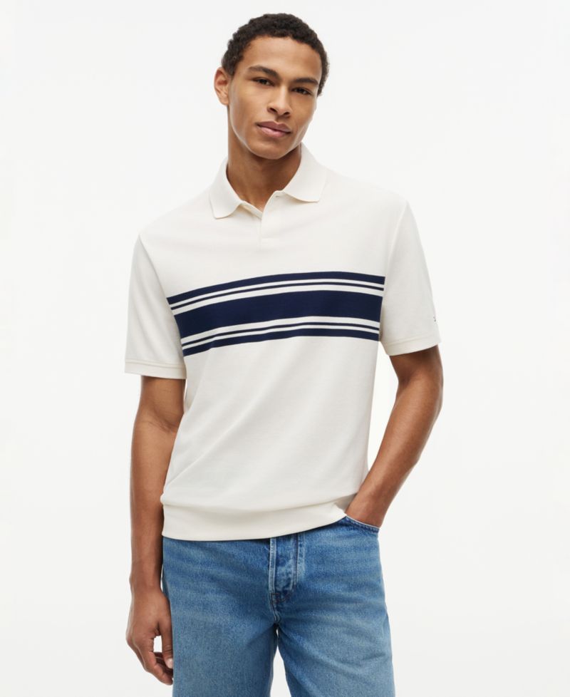 Men's Placed Breton Stripe Polo Shirt
