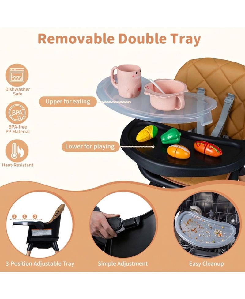 9-in-1 Convertible Baby High Chair with Storage Box and Wood Legs