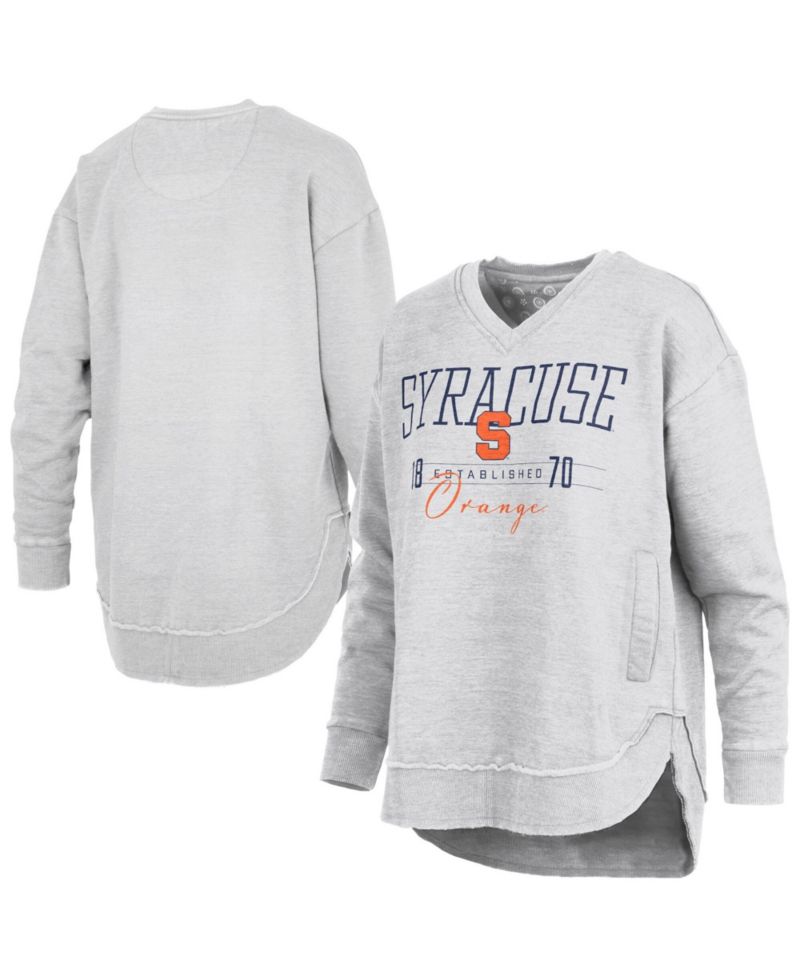 Women's Heather Gray Syracuse Orange Marcus East Hall Poncho V-Neck Sweatshirt