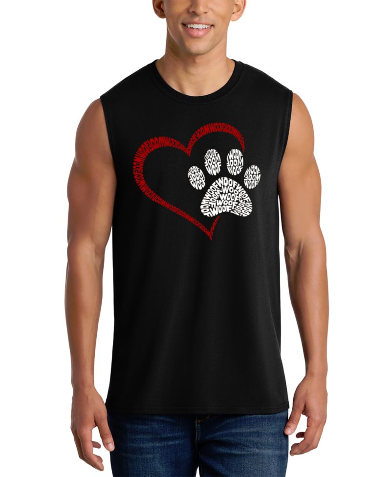 Men's Paw Print Heart Pet Lover Word Art Graphic Tank Top