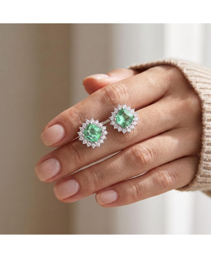 Classy Halo Square Stud Earrings