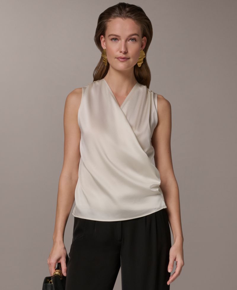 Women's Sleeveless Silk Draped Neck Blouse
