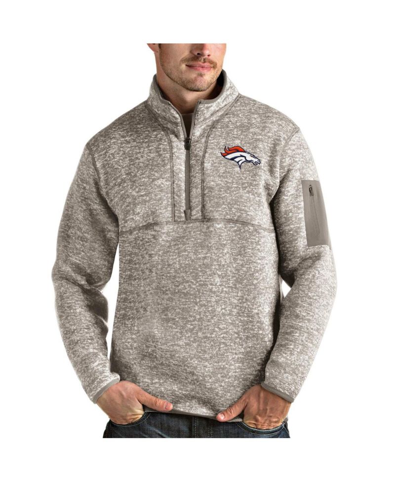 Men's Oatmeal Denver Broncos Fortune Quarter-Zip Pullover Jacket