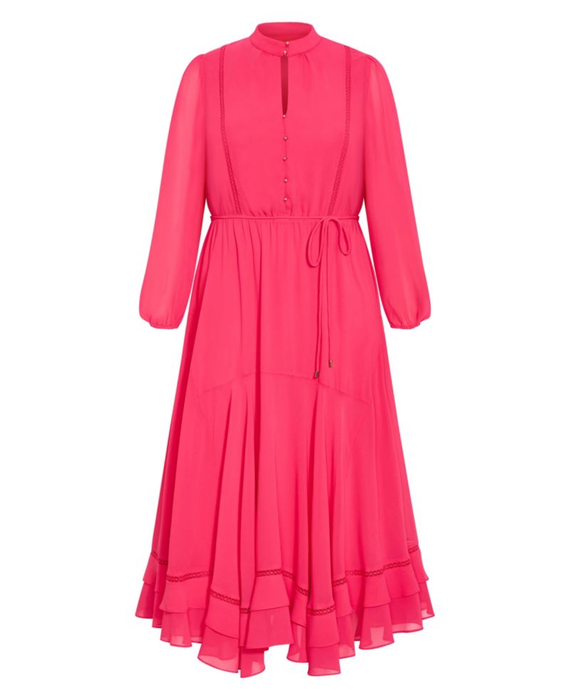 Plus Size Yasmin Long-Sleeve Chiffon Ruffle Maxi Dress