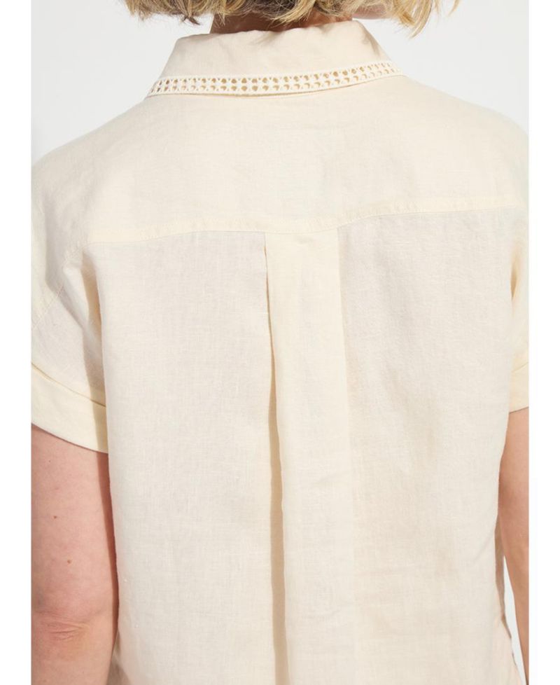 Women's Althea Embroidered Collar Short-Sleeve Linen Shirt