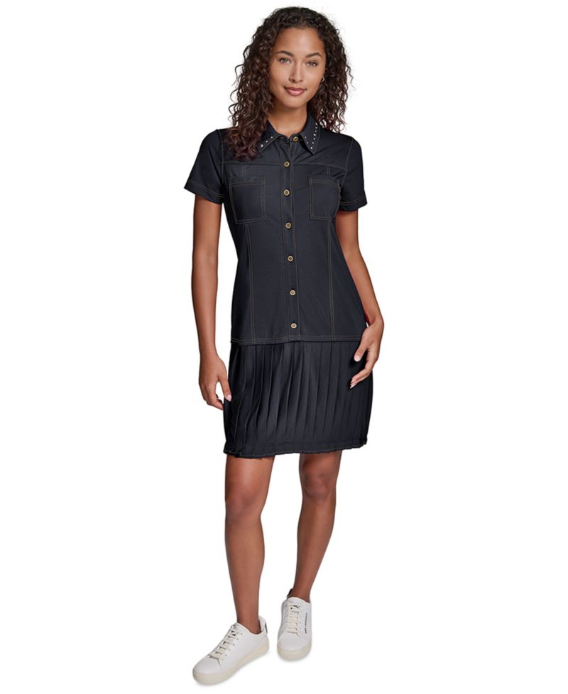 Women's Belted Collared Jersey Shirt Dress
