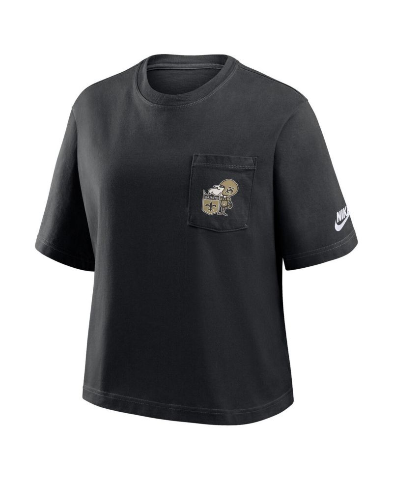 Women's Black New Orleans Saints Rewind Pocket Boxy T-Shirt