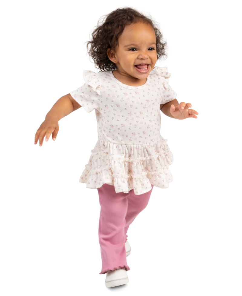 Baby Girls' Pointelle Tiered Ruffle Top and Legging, 2-Piece Set