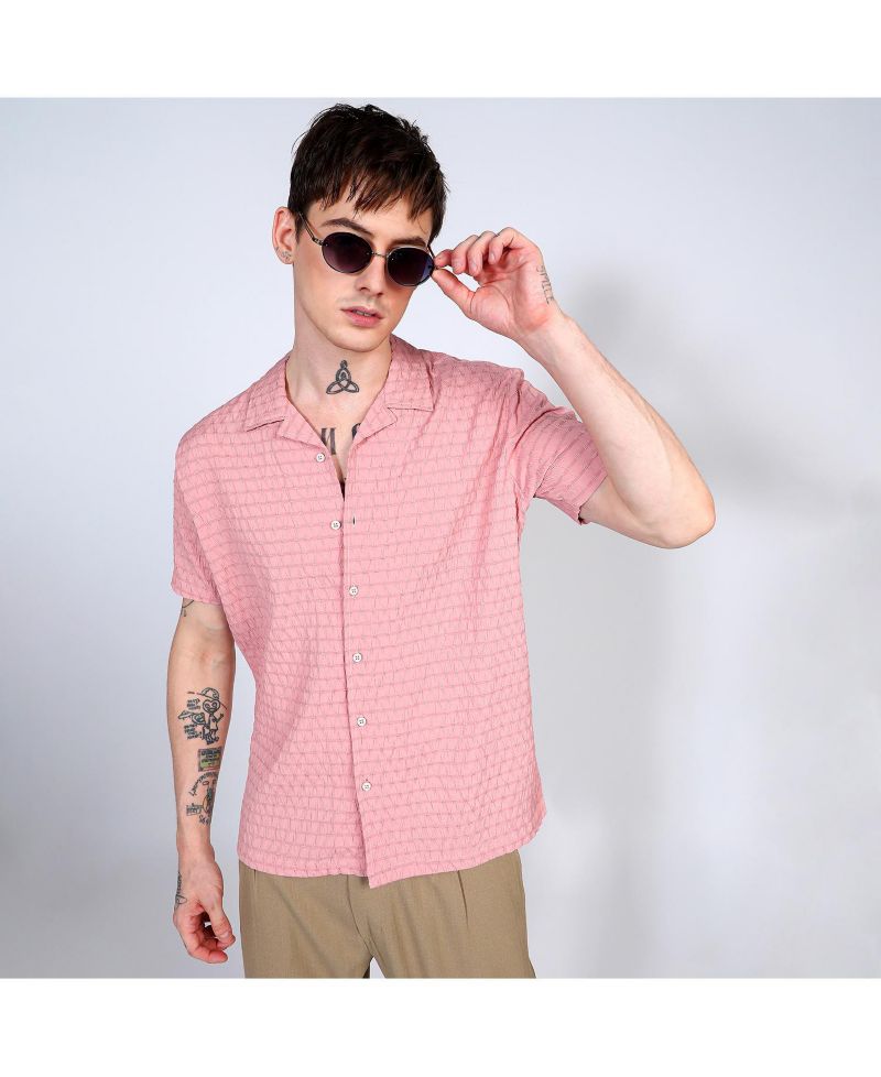 Men's Blush Pink Ruched Shirt