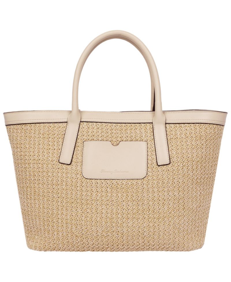Raffia and PU Large Logo Tote - Woven Straw Beach Tote with Pineapple Charm