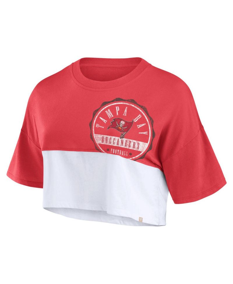 Women's Red/White Tampa Bay Buccaneers Boxy Color Split Cropped T-Shirt
