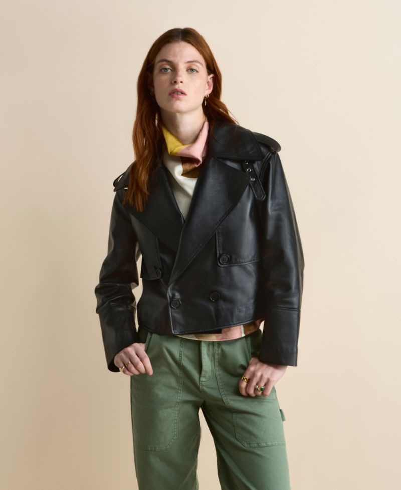 Women's Leather Cropped Trench Style Jacket