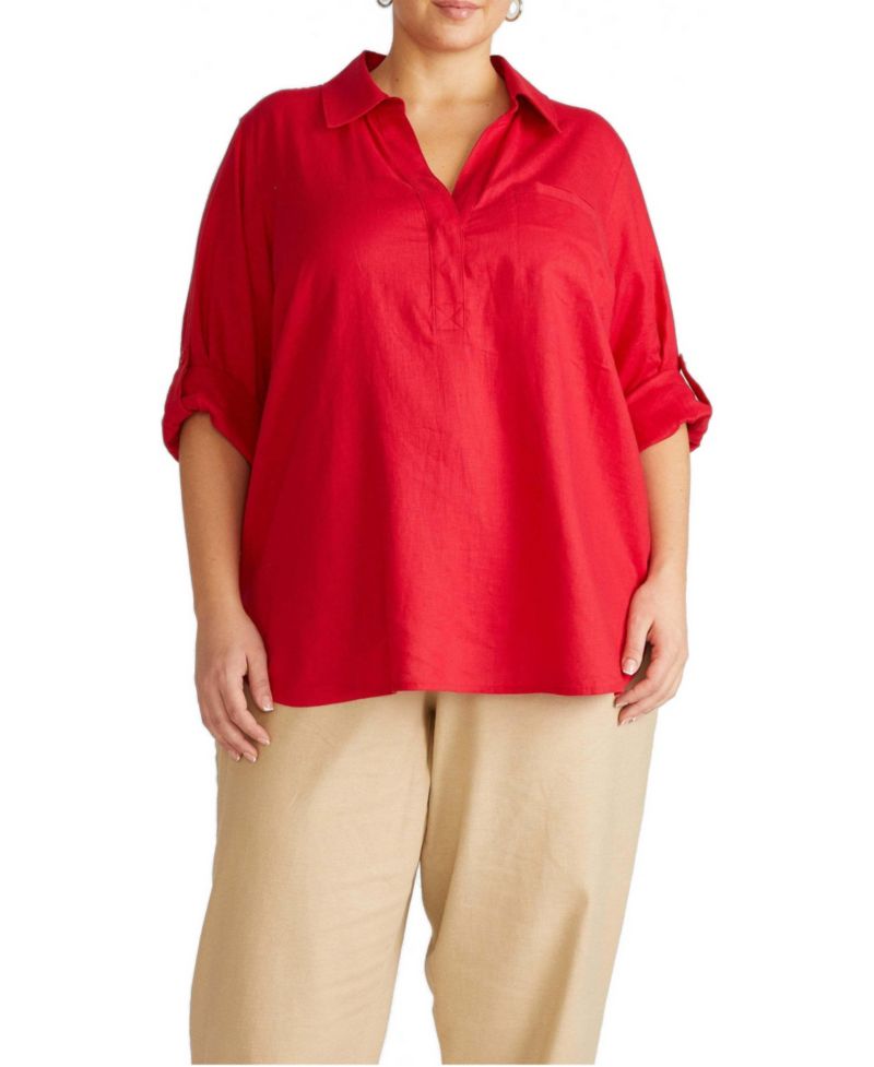 Plus Size Button Back Stretch Cupro Polo Shirt