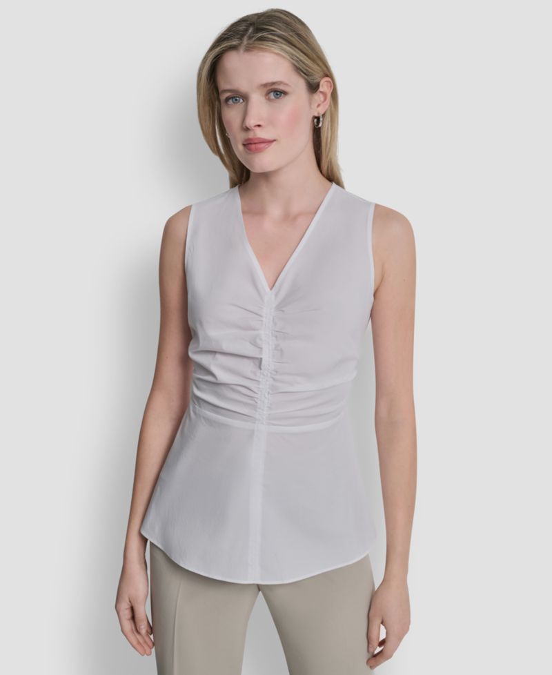 Women's Sleeveless Cotton Polin Ruched Front Top