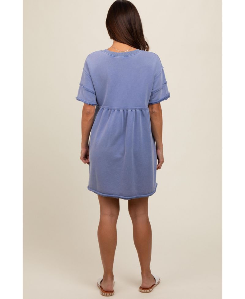 Women's Blue Raw Hem Short Sleeve Dress