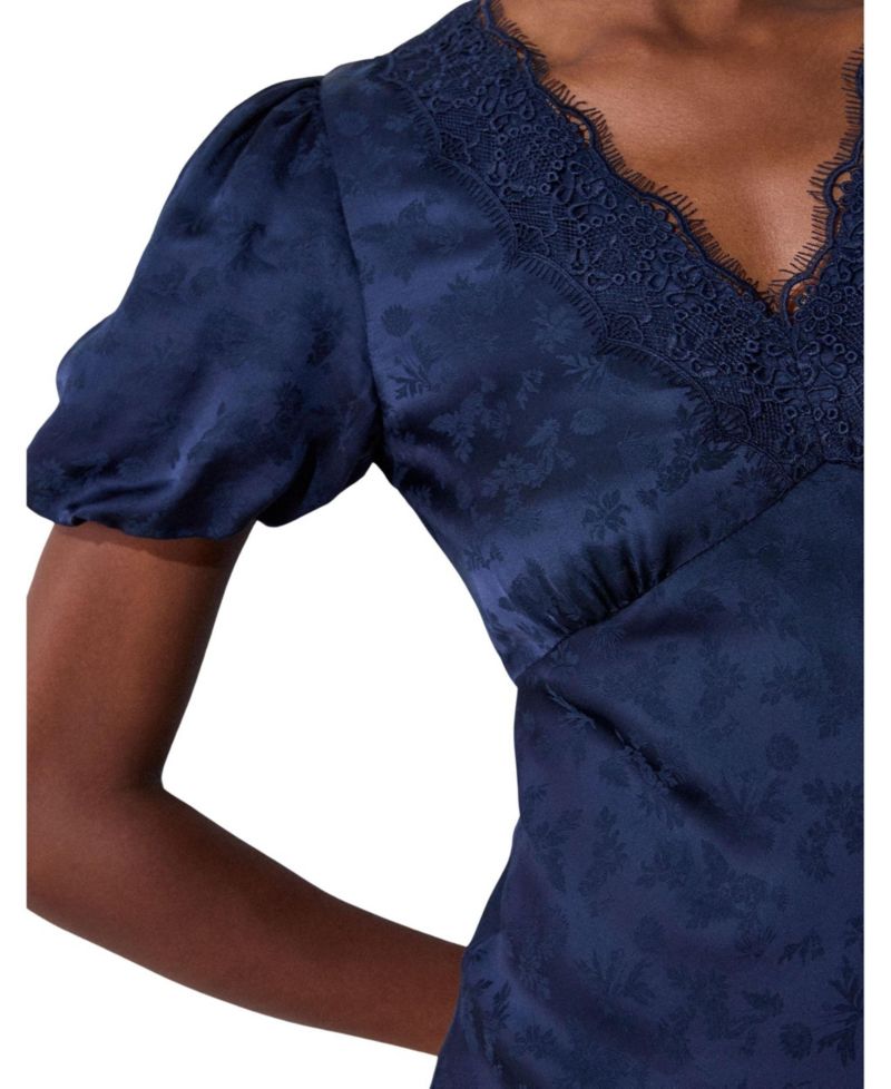 Women's Wedding Guest Floral Puff-Sleeve Midi Dress