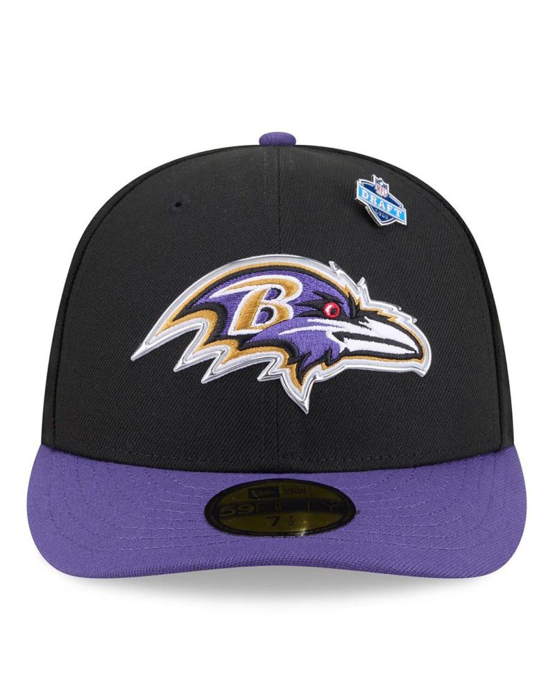 Men's Black/Purple Baltimore Ravens 2026 NFL Draft Pre-Curved 59FIFTY Fitted Hat