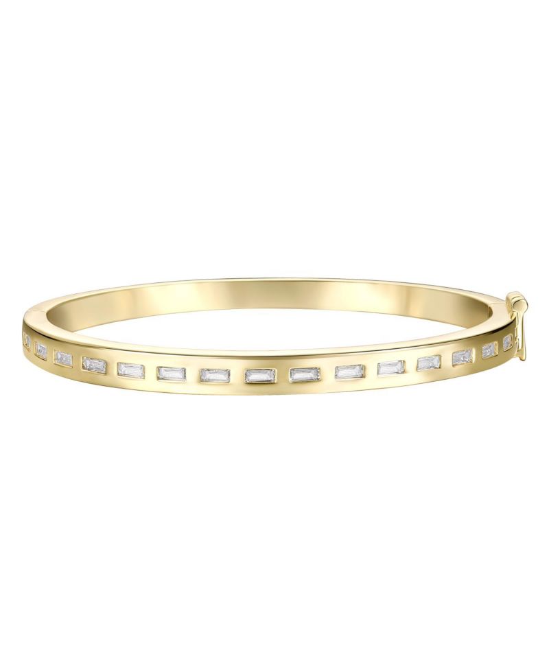 14K Gold Plated Brilliant CZ Baguette Bangle Bracelet
