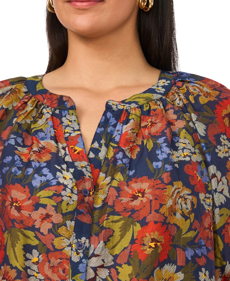 Plus Size Raglan Sleeve V-Neck 3/4-Sleeve Blouse