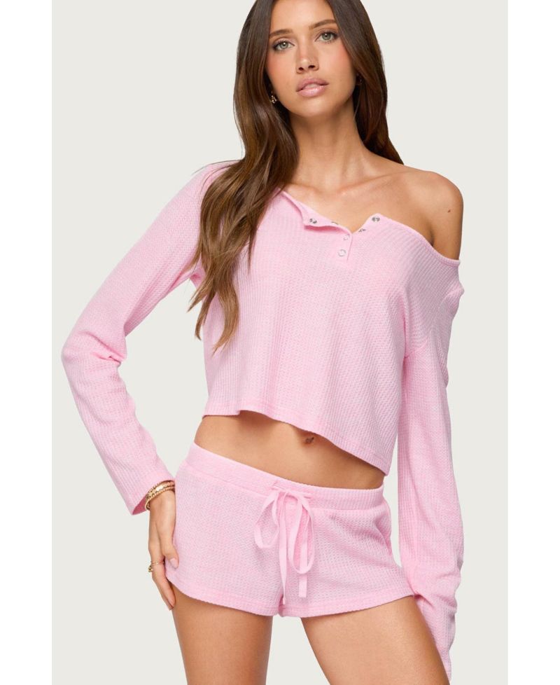 Womens Teddy Cropped Waffle Top