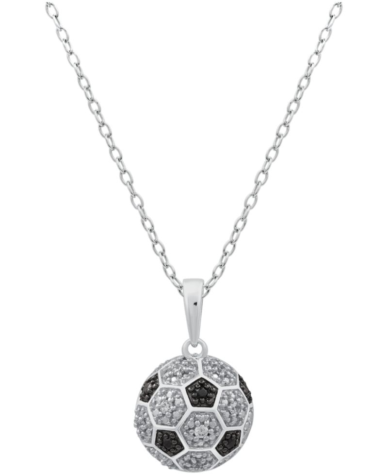 Black Diamond (0.03 ct. t.w.) & White Diamond (0.07 ct. t.w.) Soccer Ball Pendant Necklace in Sterling Silver
