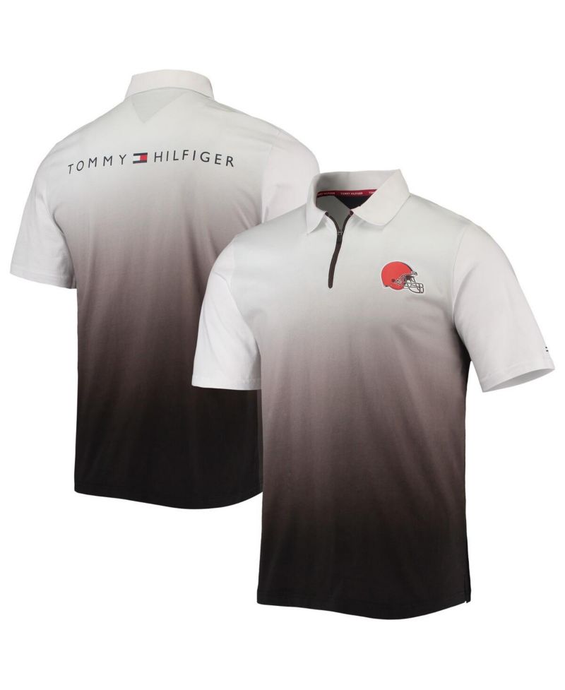 Men's White, Brown Cleveland Browns Rory Quarter-Zip Polo Shirt