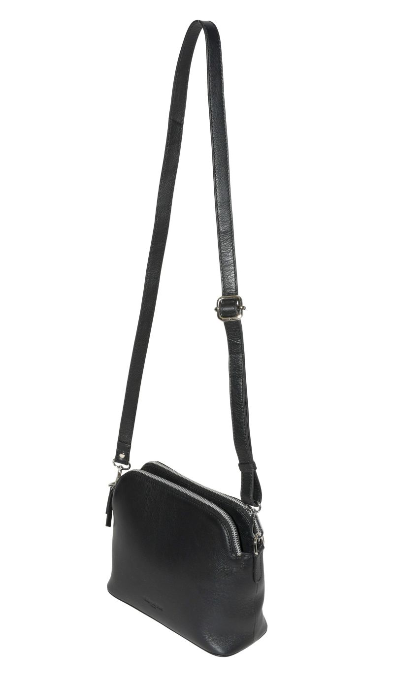Ladies Leather Double Zipper Crossbody Bag