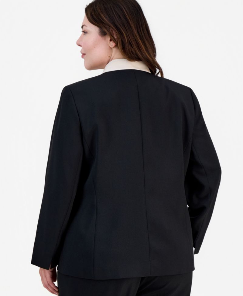 Plus Size Contrast Collar One-Button Blazer