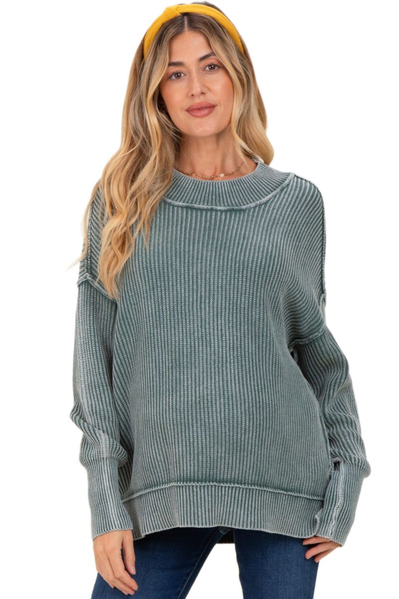 Women's Jade Washed Side Slit Oversized Sweater