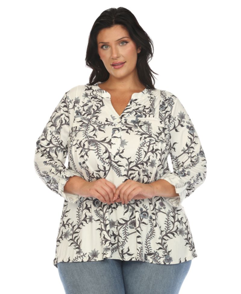 Plus Size Paisley Button Front Tunic Top