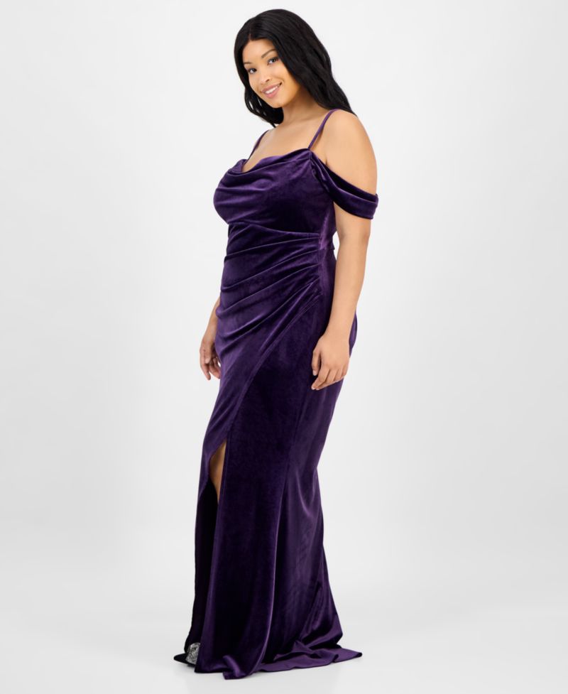 Trendy Plus Size Off the Shoulder Velvet Gown