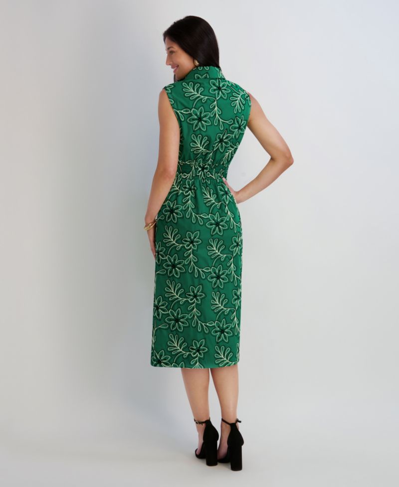 Women's Novelty Corded Woven Collared Midi Dress